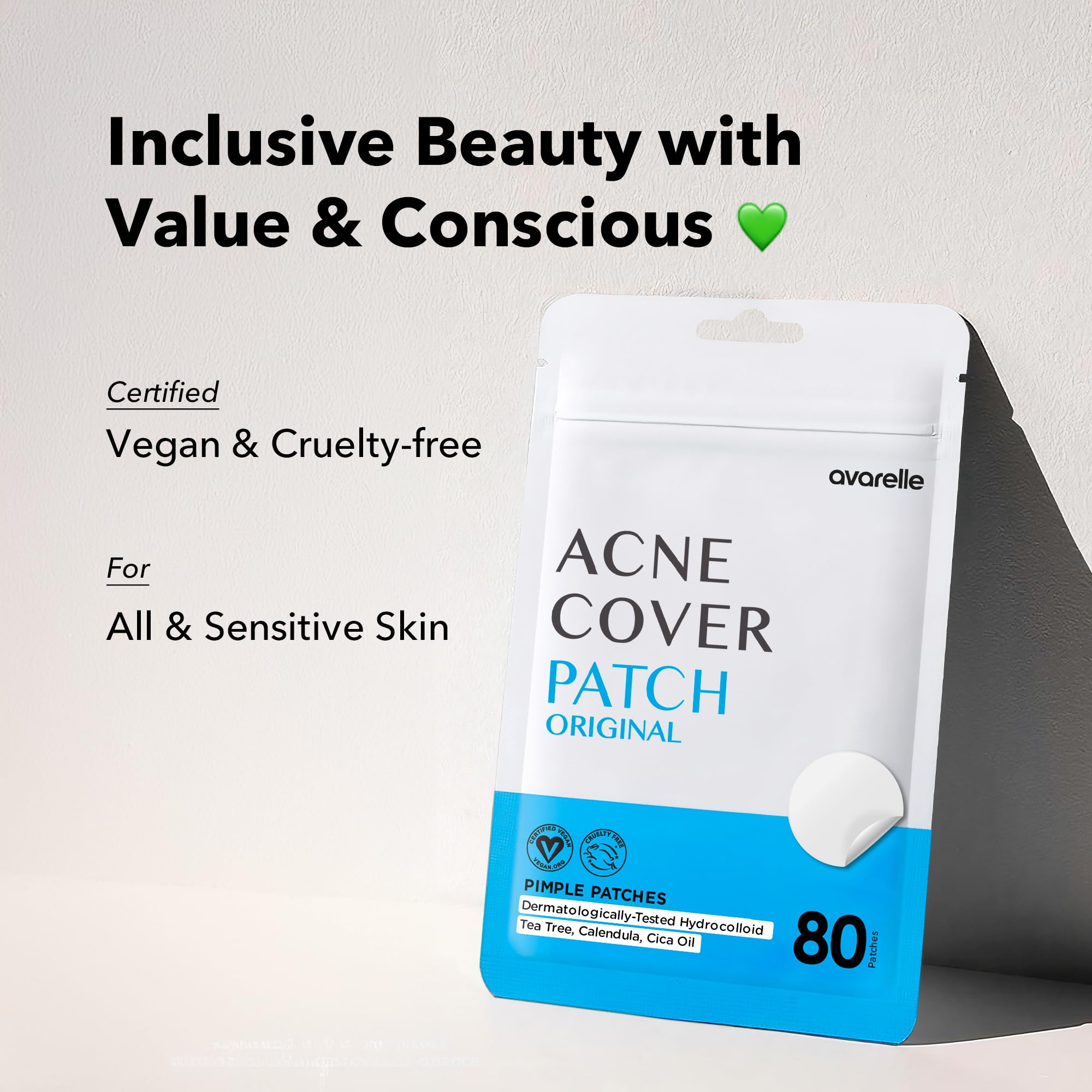 AVARELLE HRIPT-passed vegan patch image underscores gentle, dermatologist-friendly care.