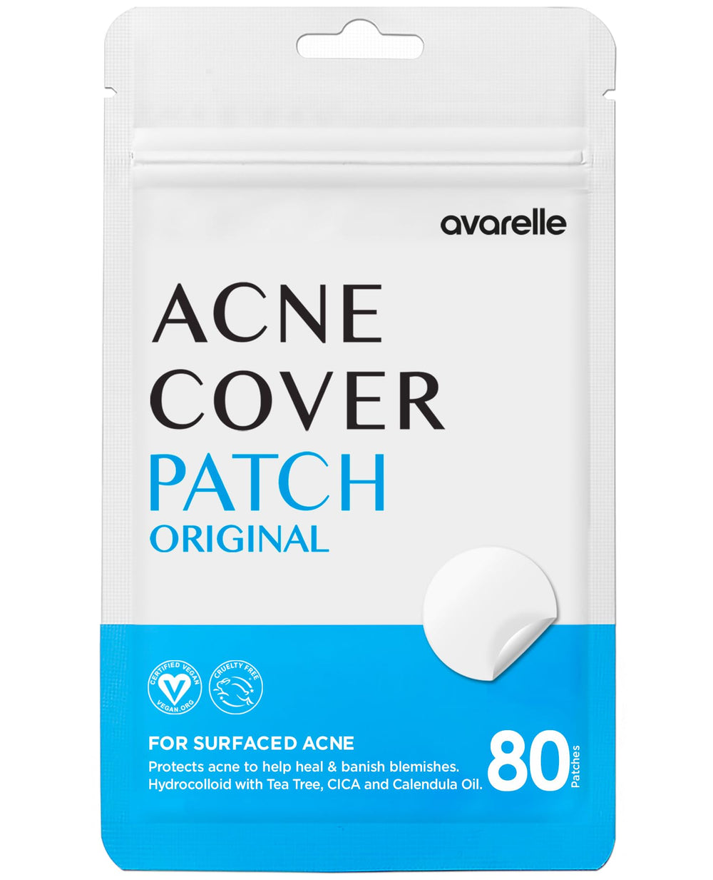 AVARELLE pimple patches applied to the face for discreet blemish coverage.