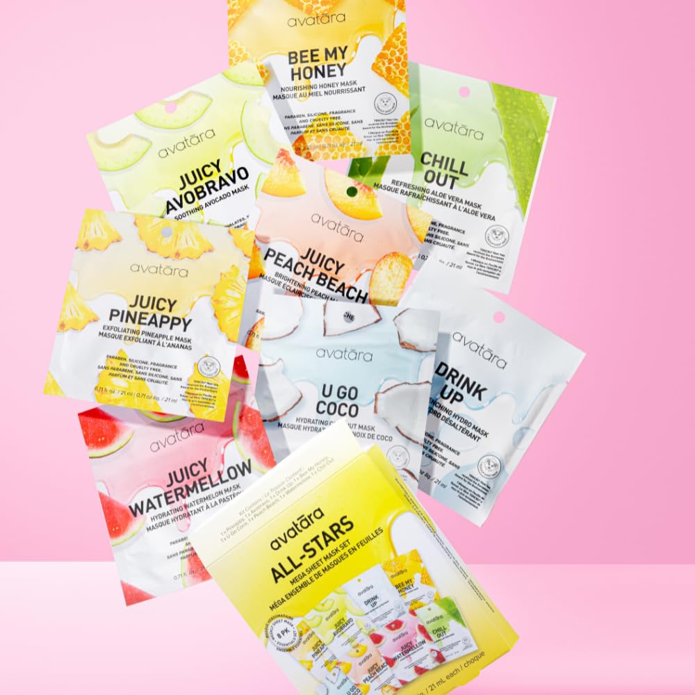 Avatara All-Stars single mask on hand illustrating portable 15-minute skin care.