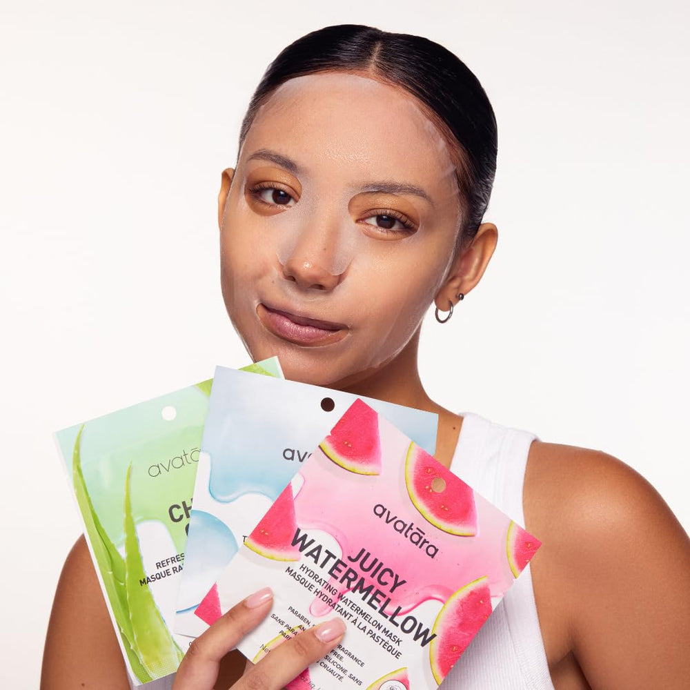 Avatara All-Stars peach brightening mask close-up promoting glow.