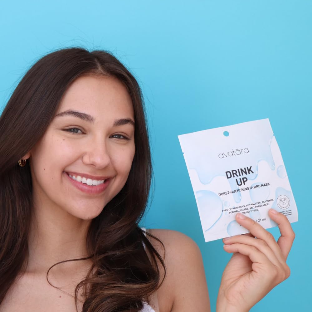 Avatara Drink Up K-Beauty technology badge highlights advanced sheet-mask science.