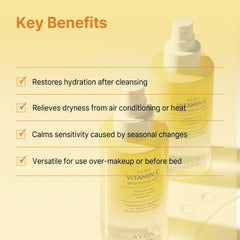 AVCA All Day Vitamin C Brightening Face Mist spray close-up showing ultra-fine mist.