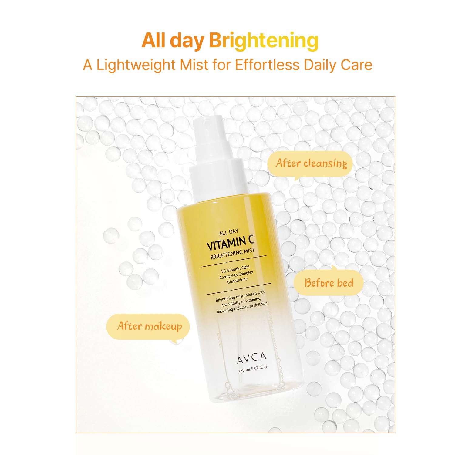 AVCA Hydrating soothing formula close-up on skin-friendly mist for sensitive skin.