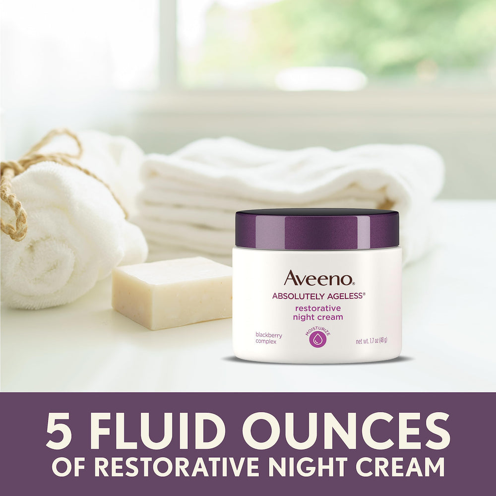 Aveeno Absolutely Ageless night cream jar side view with premium packaging