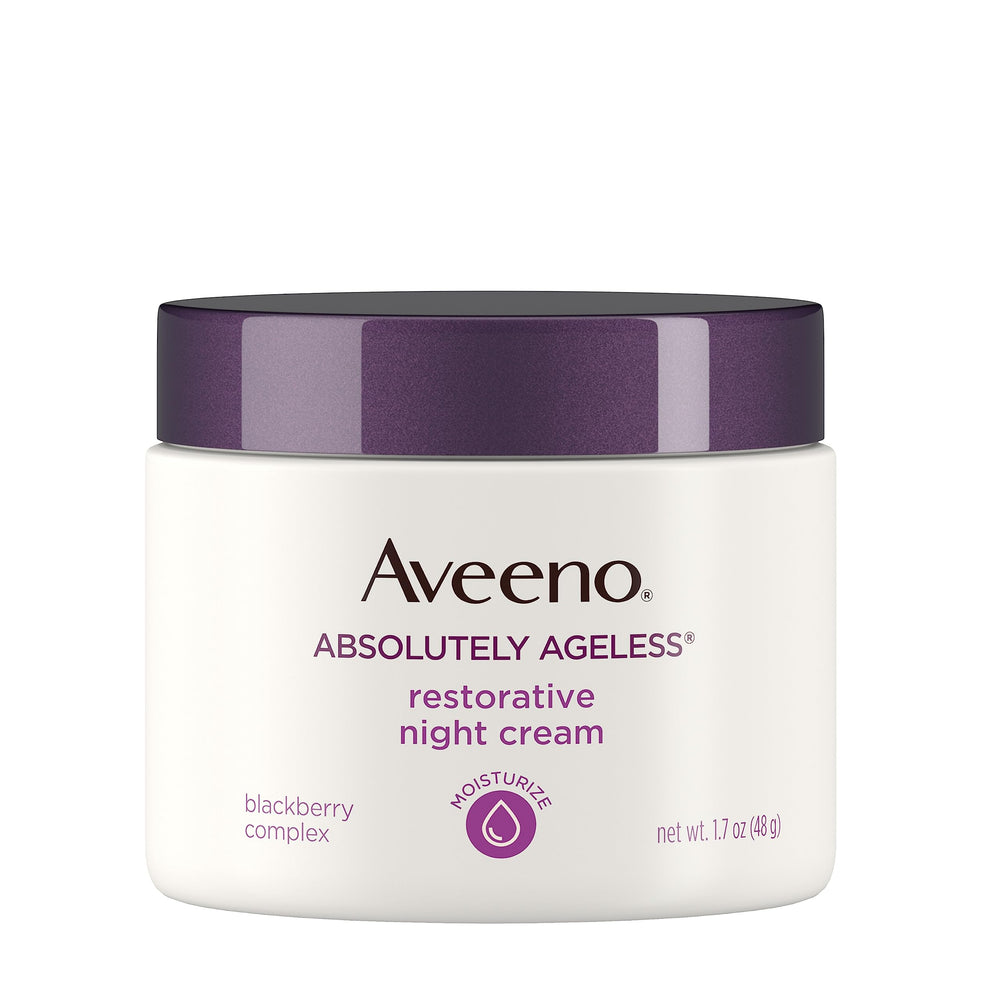 Aveeno Absolutely Ageless night cream neck application demonstrating targeted moisture