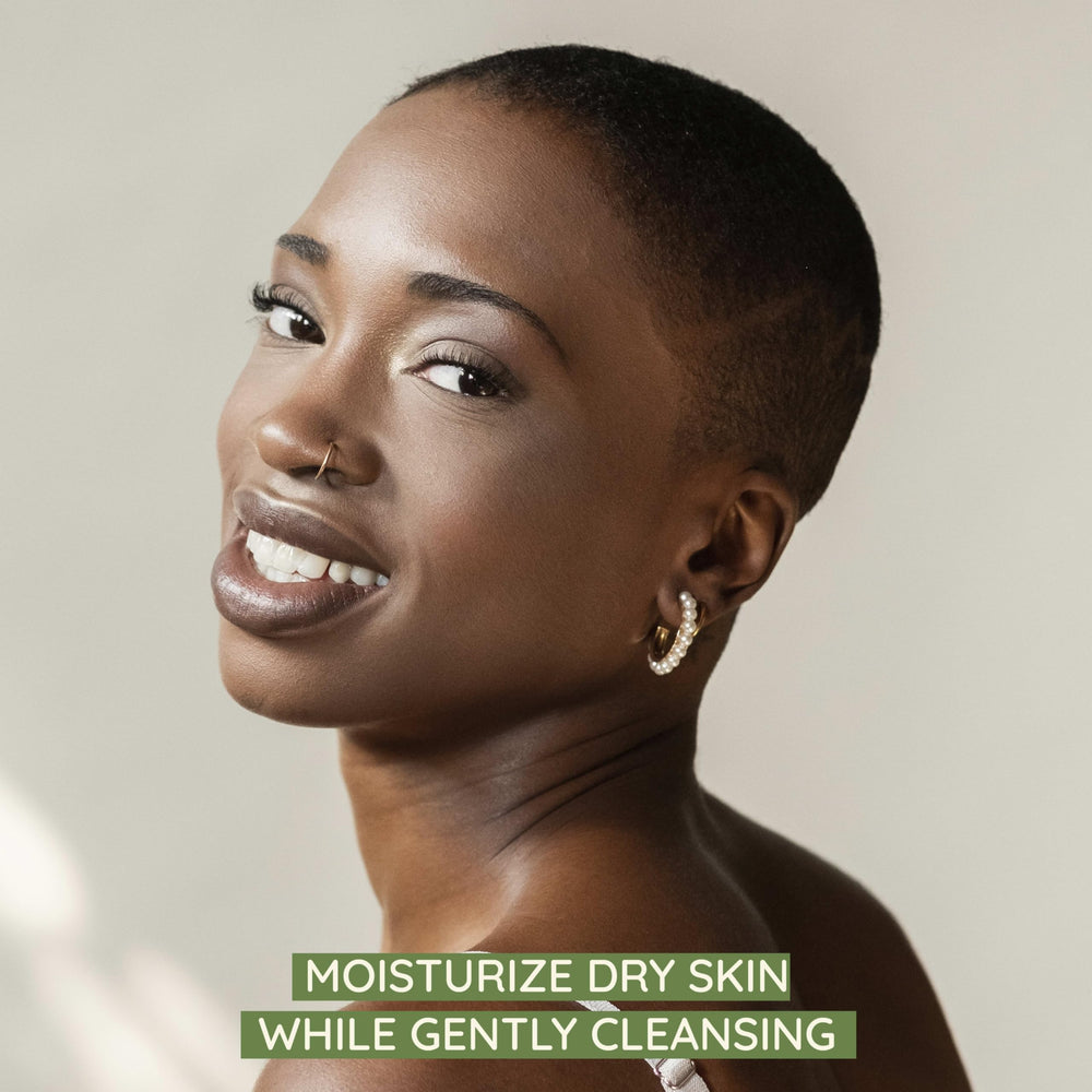 Aveeno cleansing bar on towel-dried skin showing soft, smooth results.