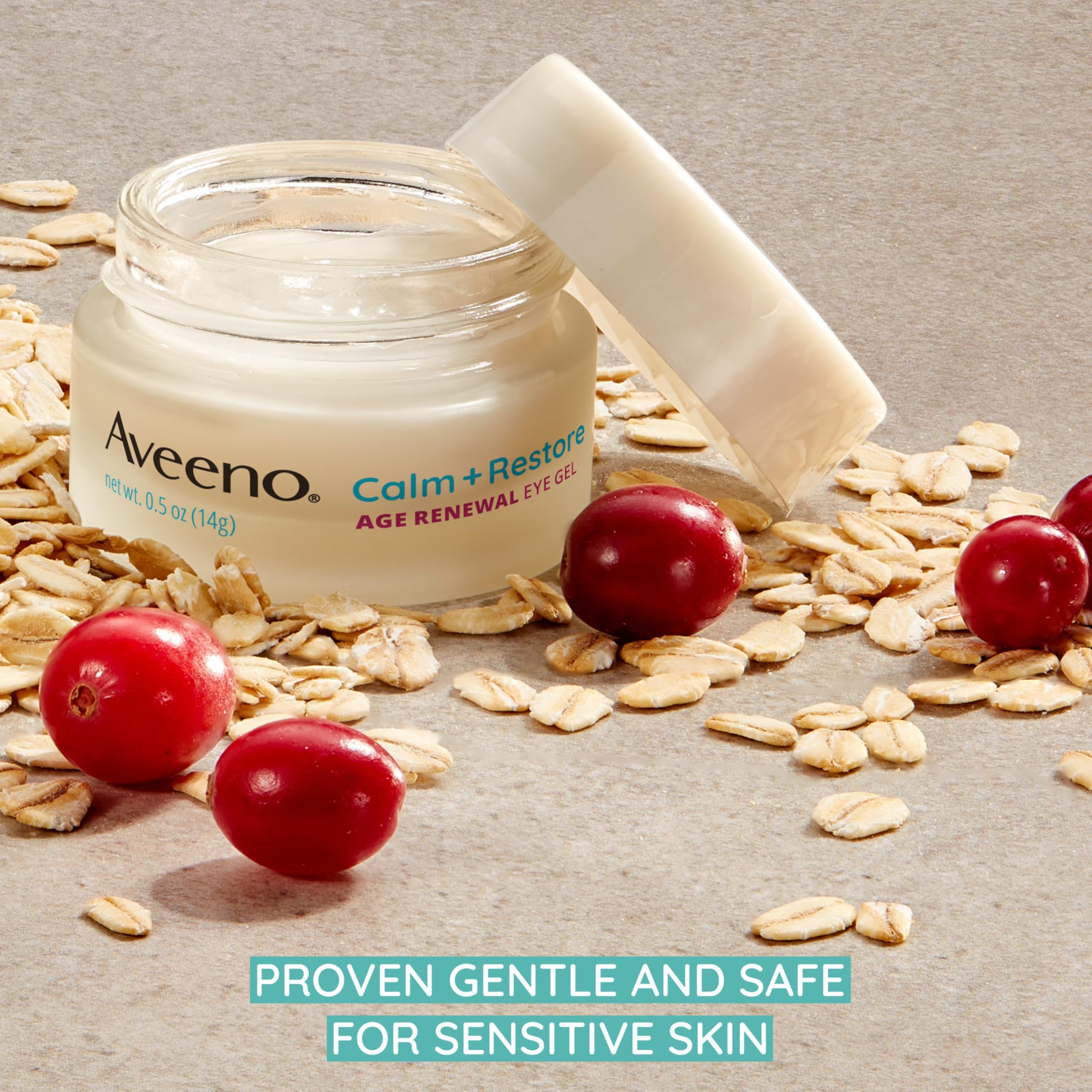 Aveeno Calm + Restore Eye Gel gentle dab around the eye during daily skincare.