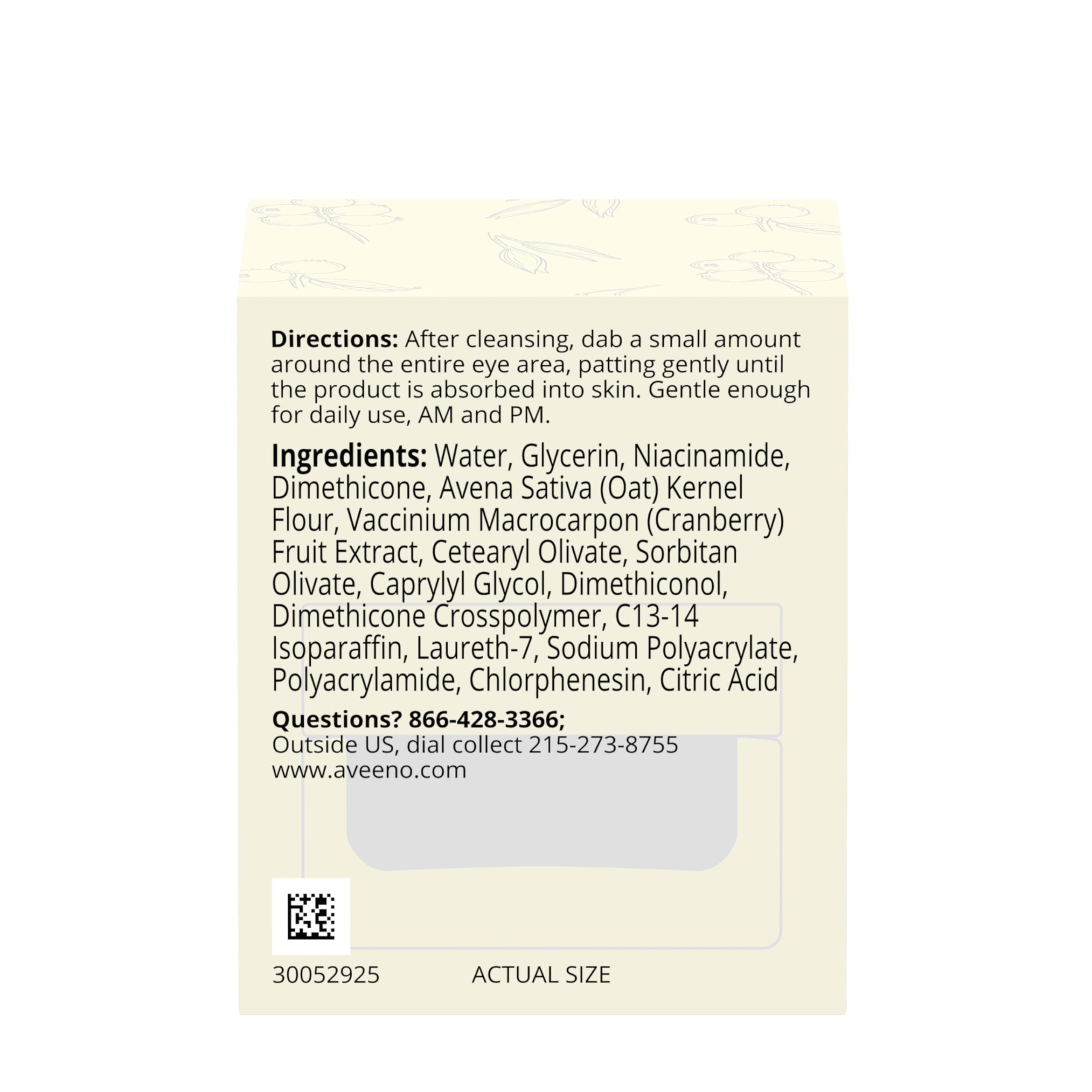 Aveeno Calm + Restore Eye Gel daily-use reminder image showing under-eye regimen.