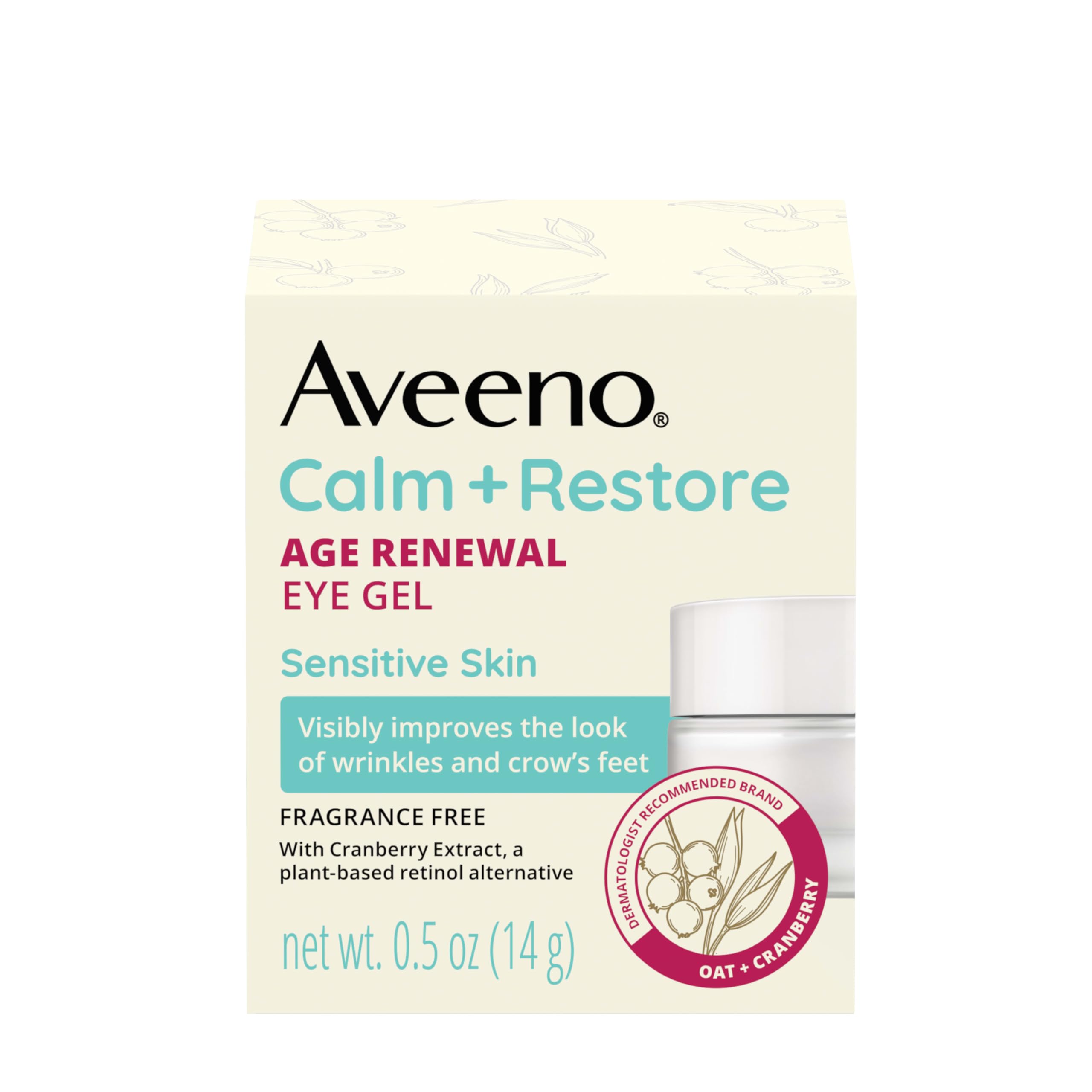 Aveeno Calm + Restore Eye Gel non-comedogenic formula suitable for sensitive skin.