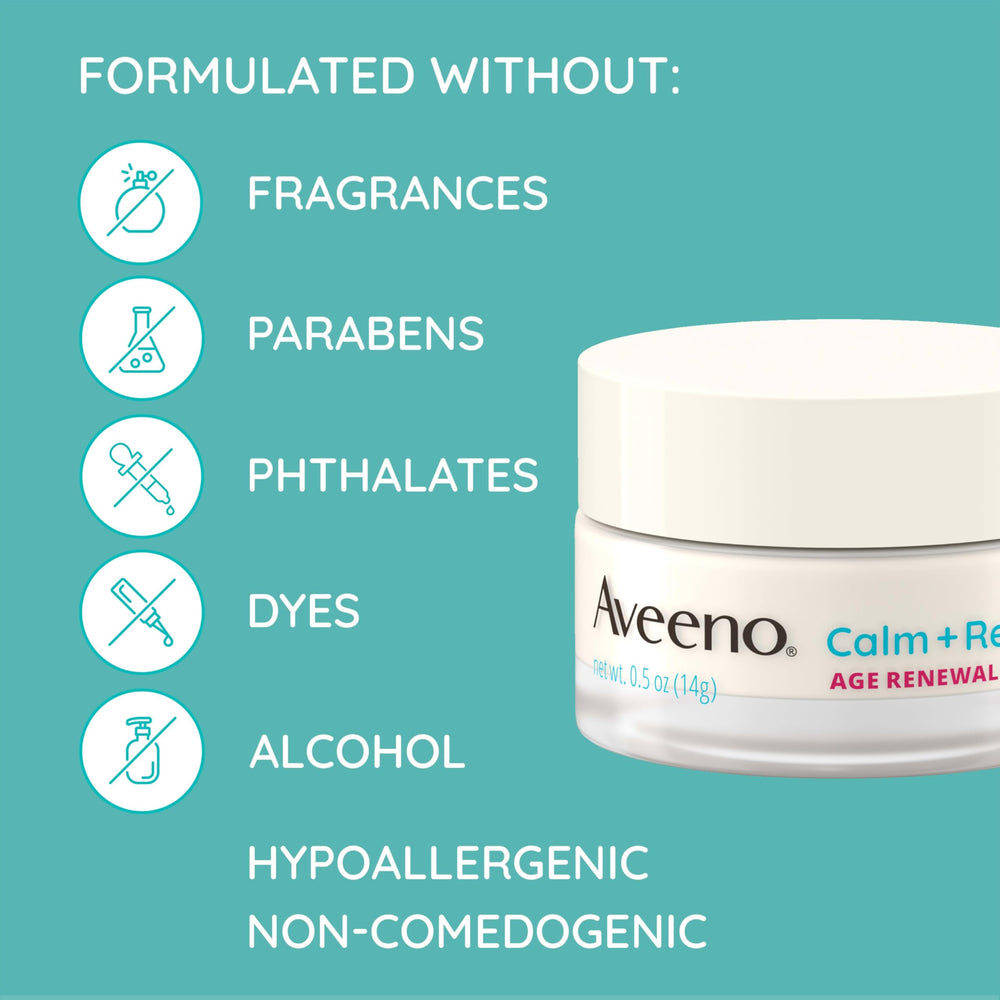 Aveeno Calm + Restore Eye Gel packaging-jar-0-5oz closeup highlighting compact, travel-friendly size for on-the-go.
