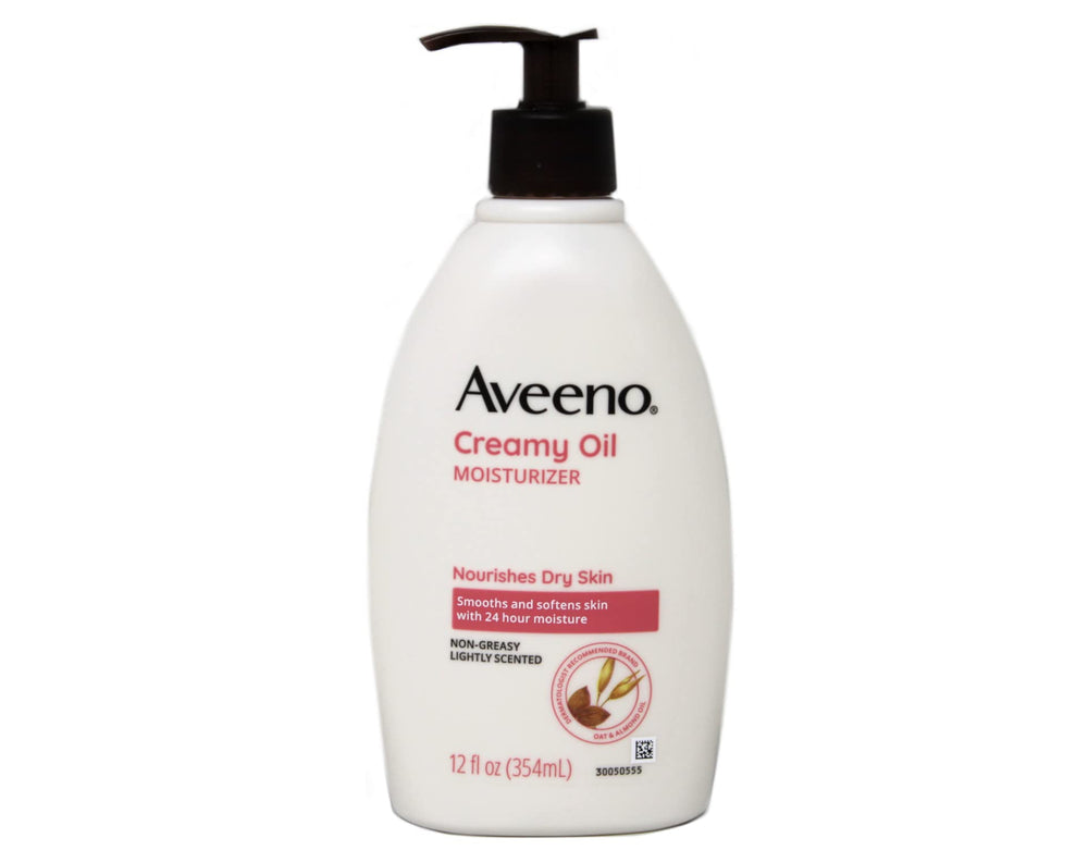 Aveeno Creamy Oil bottle shows fast-absorbing daily moisture.