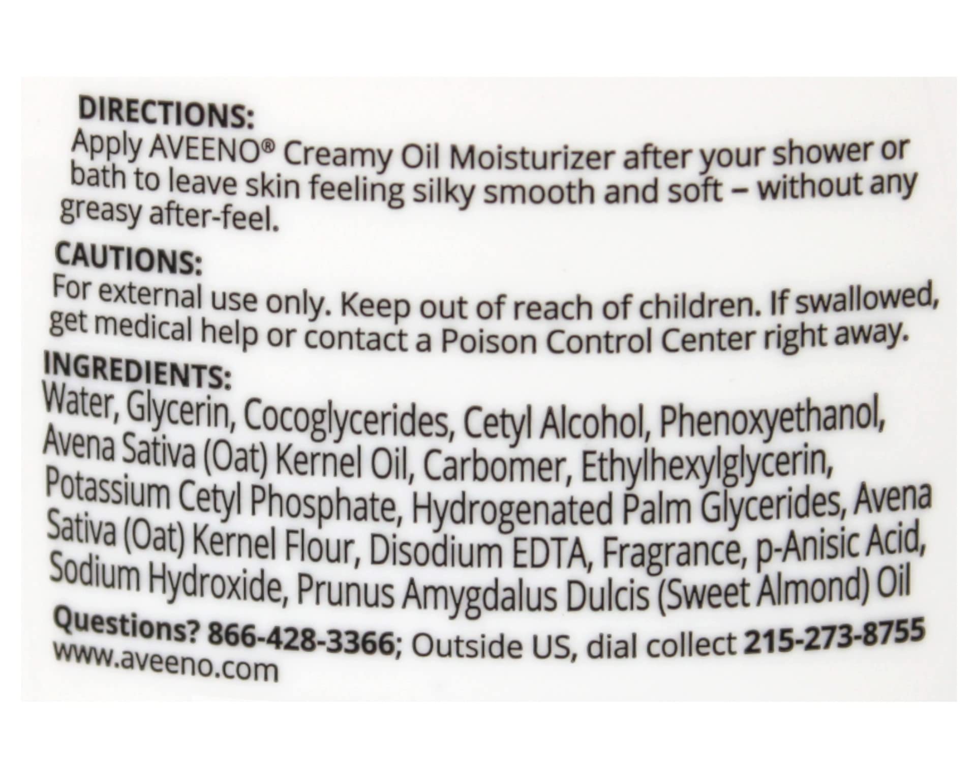 Aveeno Creamy Oil ingredients blend supports nourished skin.