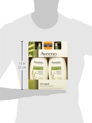 Aveeno Daily Moisturizing Lotion two-pack box highlights value and storage