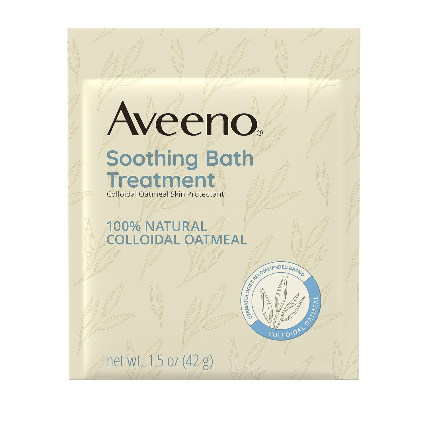 Colloidal oatmeal powder from Aveeno bath treatment ready to dissolve in water