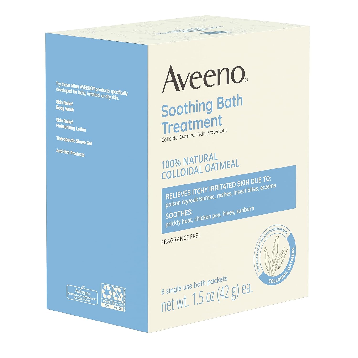 Aveeno oatmeal bath treatment for eczema-prone skin relief in bath