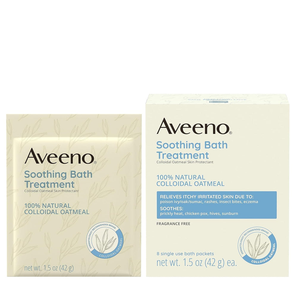 Aveeno bath treatment dissolving into warm bathwater for gentle cleansing