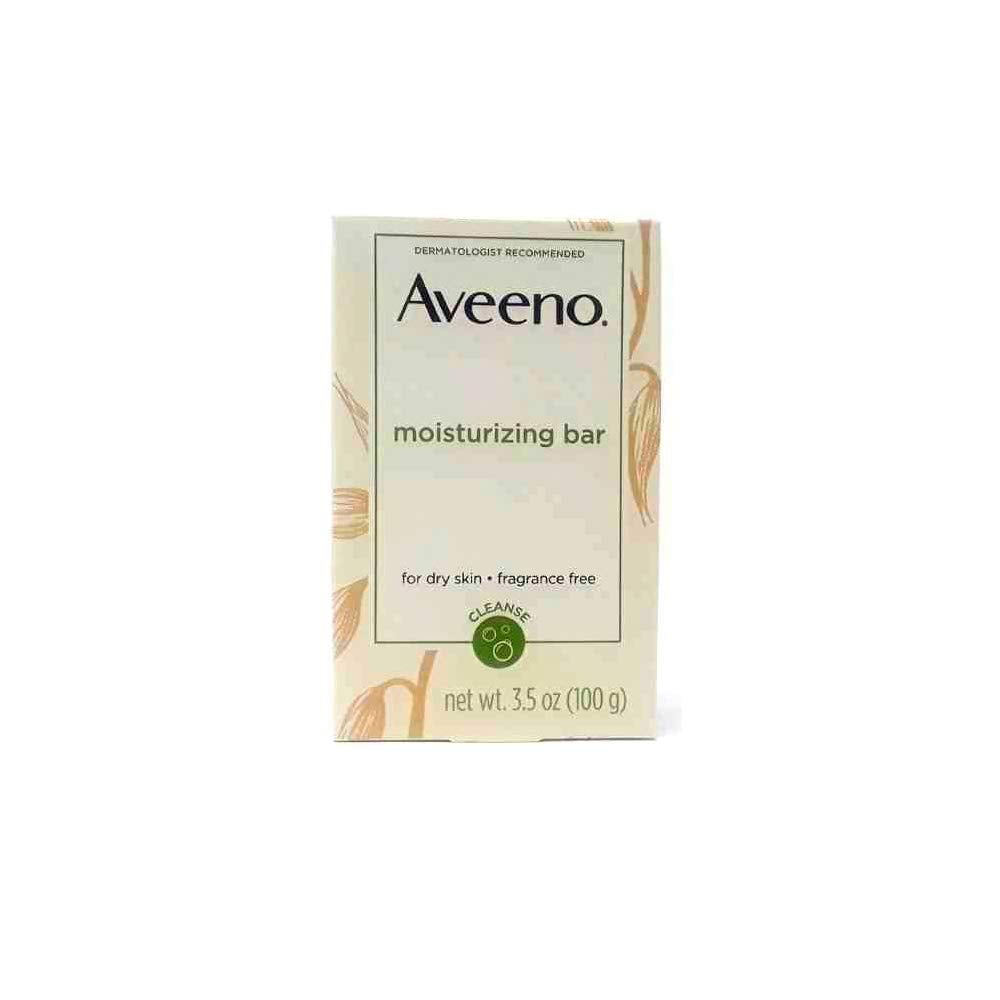 Aveeno Naturals Moisturizing Bar close-up showing oatmeal texture for dry skin care.