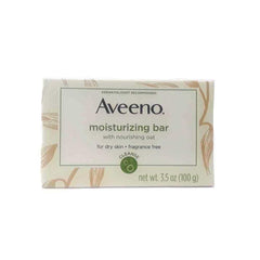 Aveeno Naturals Moisturizing Bar pack8 unwrapped to reveal compact cleansing bar.