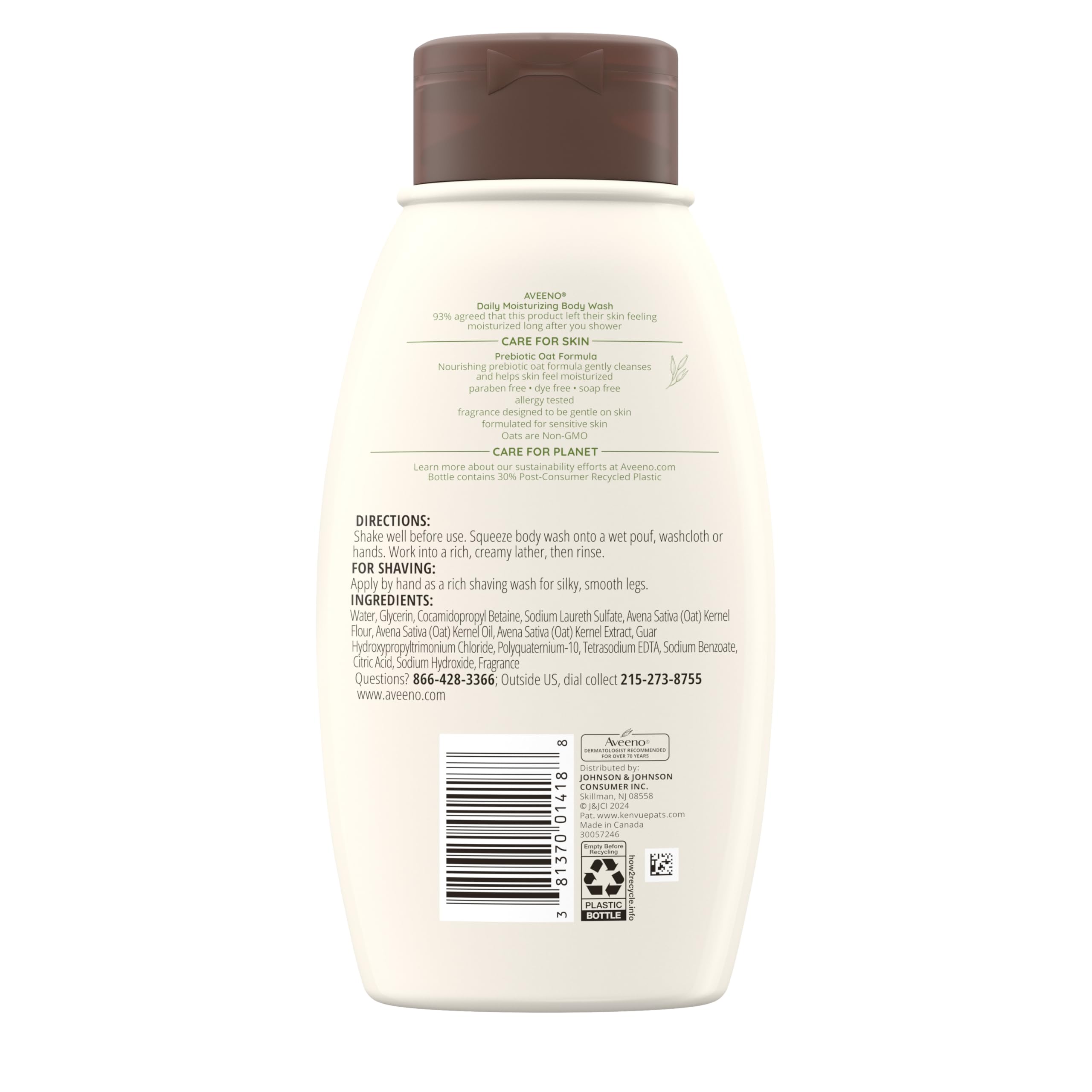 Aveeno three-pack of Daily Moisturizing Body Wash signals value and trusted dermatologist heritage