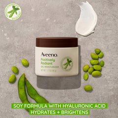 Aveeno Positively Radiant gel texture on hand demonstrates lightweight, oil-free hydration.