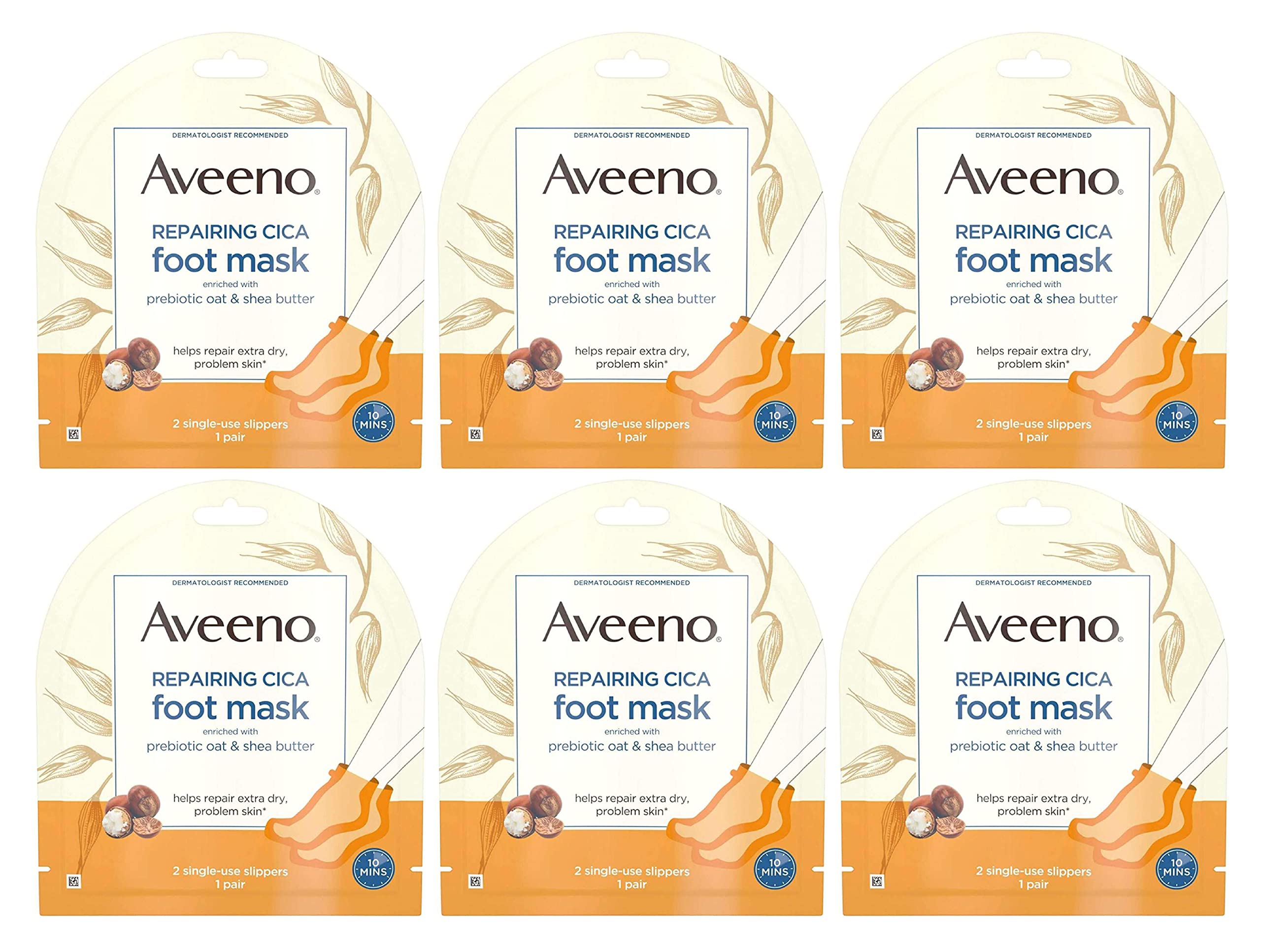 Aveeno Repairing Cica Foot Mask 3-Pack on bathroom shelf suggests easy, at-home foot care.