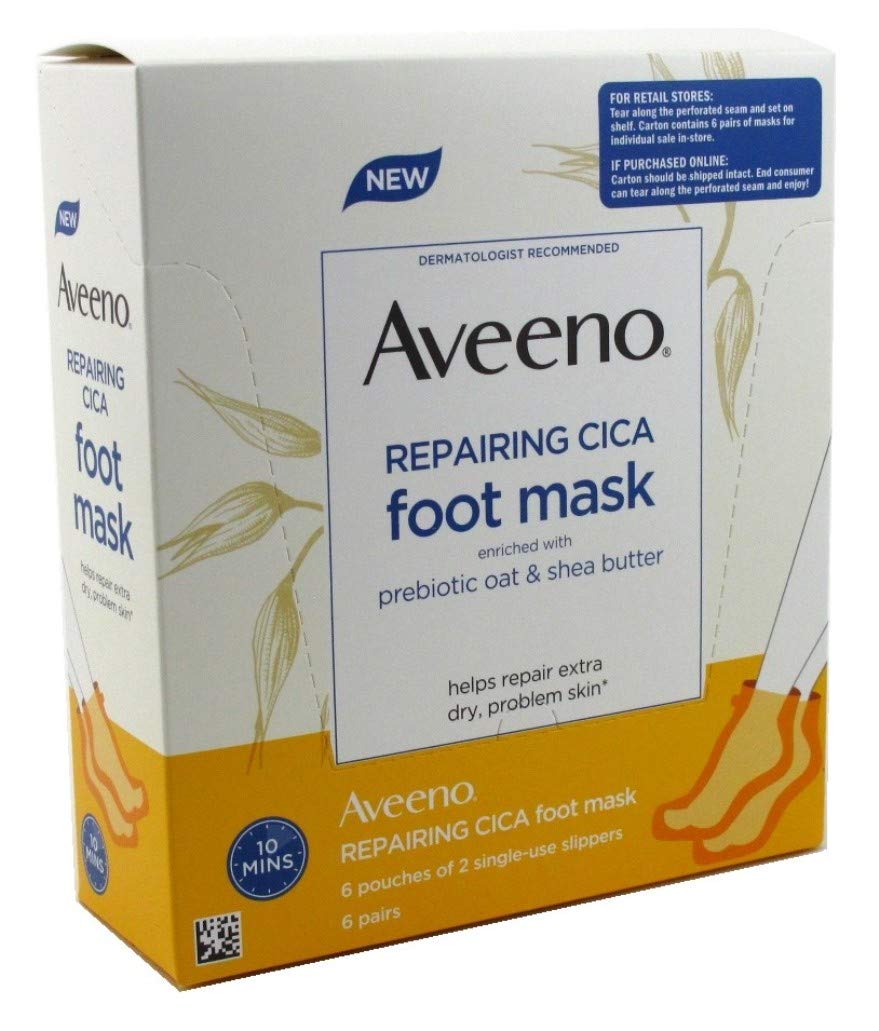 Aveeno Repairing Cica Foot Mask 3-Pack texture close-up reveals creamy, nourishing formula.