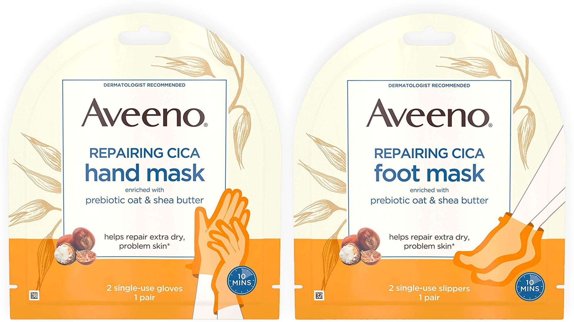Aveeno Repairing CICA foot mask application on feet delivering soothing moisture for dry skin