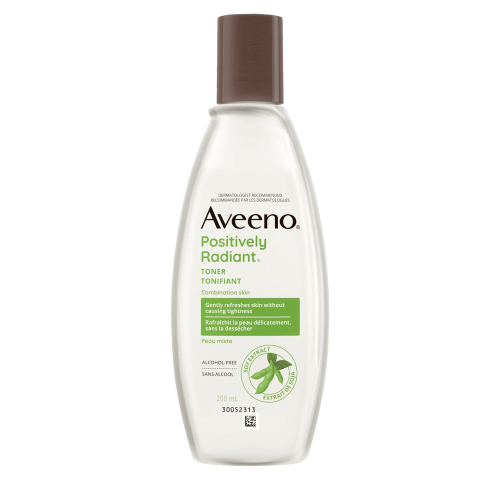 Aveeno Skin Clarifying Toner bottle with soy extract for gentle refreshing.
