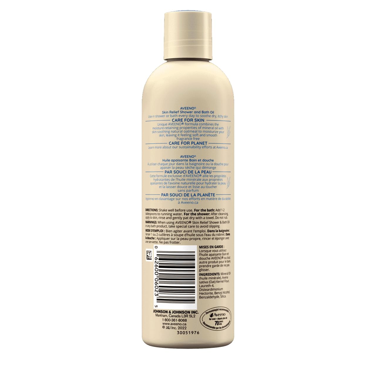 Aveeno Skin Relief Shower & Bath Oil 3-pack case shows convenient moisture for daily routines.