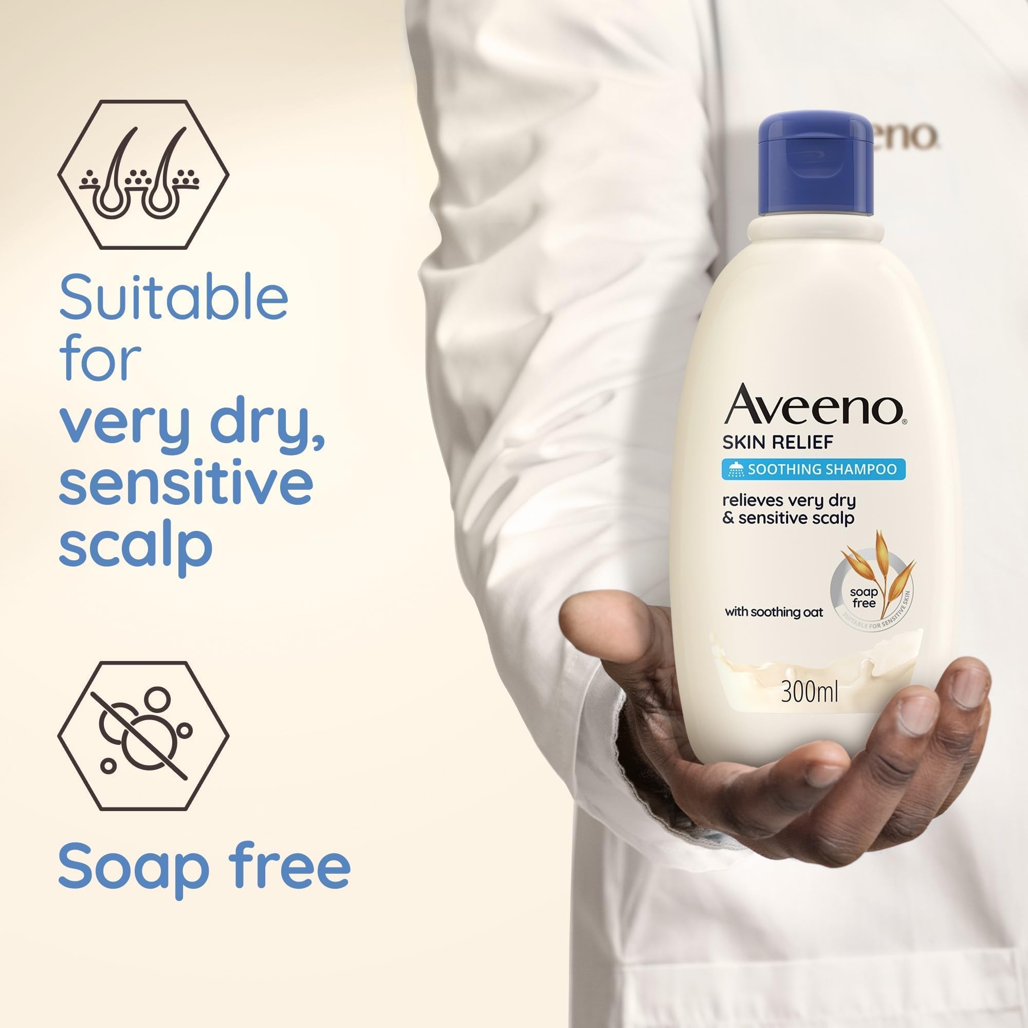 Aveeno Skin Relief Soothing Shampoo scalp-care shot suggests soothing comfortable scalp feel