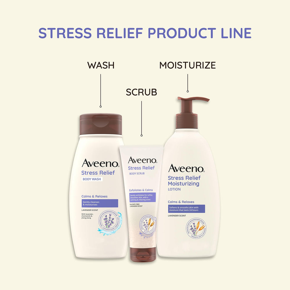 Aveeno Stress Relief Lotion sensitive-skin formula is gentle for delicate skin.