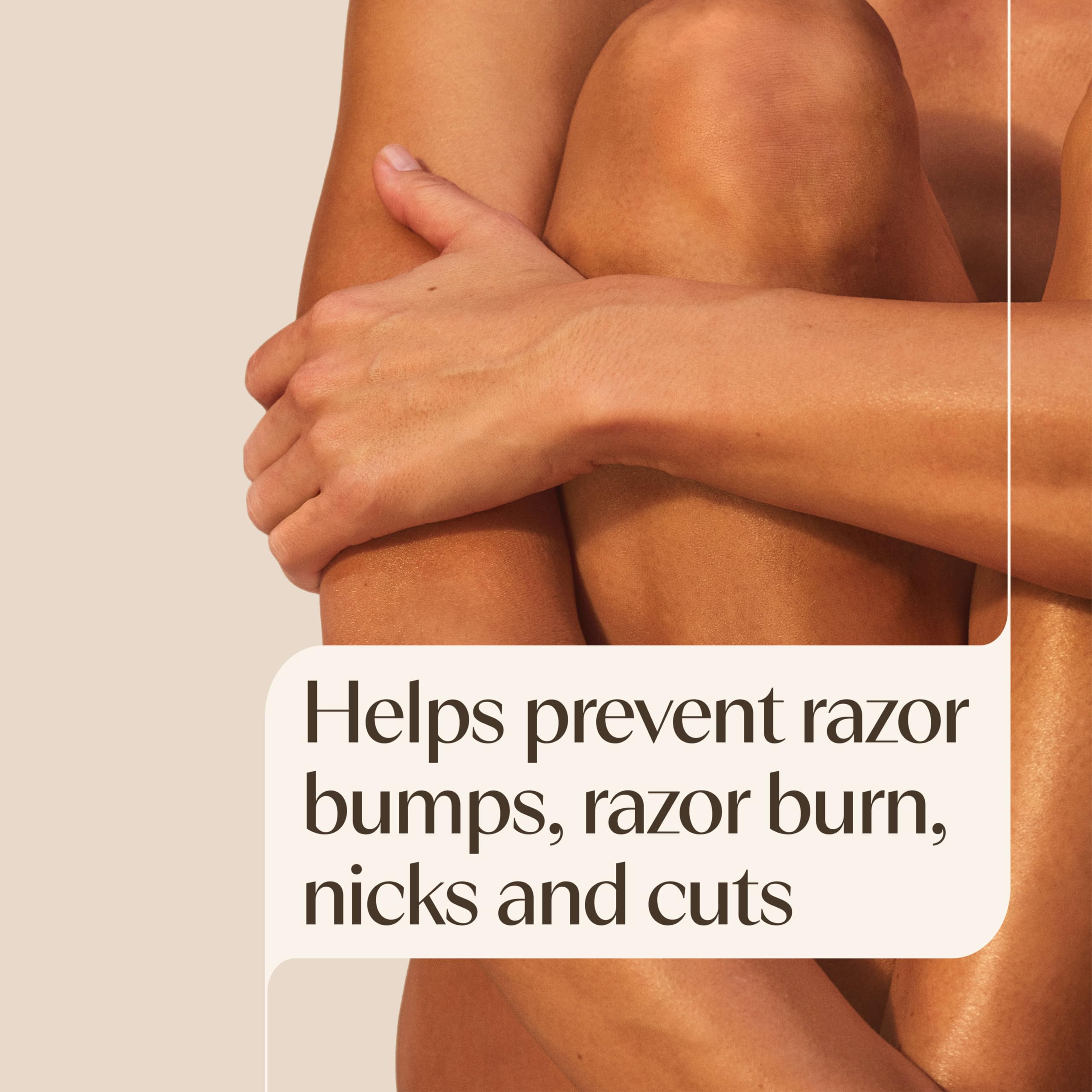 Aveeno in-use on legs showing brand reduces razor irritation