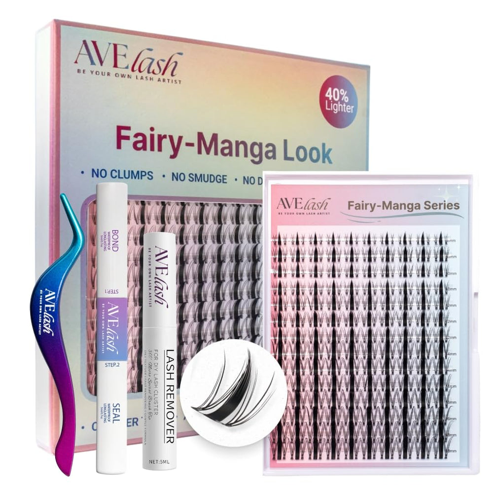 AVELASH Fairy Manga Lash Clusters Kit packaging shown for quick, mess-free upgrade