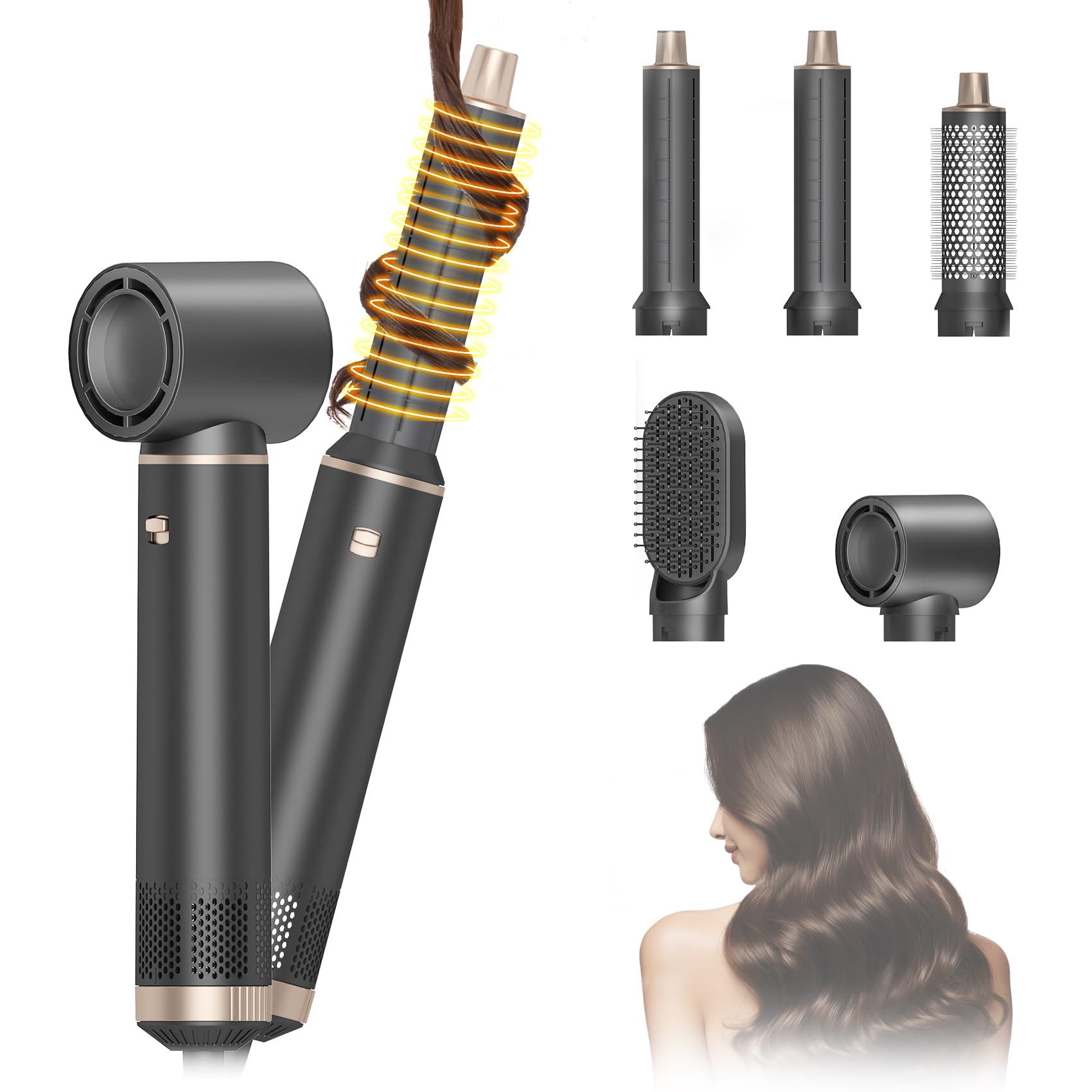 AVENHO 5-in-1 hot air brush packaging highlights versatile styling options for busy mornings.