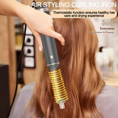 AVENHO hot air brush drying hair image demonstrates quick, space-saving drying with gentle airflow.