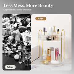 Aveniee bathroom counter organizer with durable ABS and gold holder for lasting countertop storage.