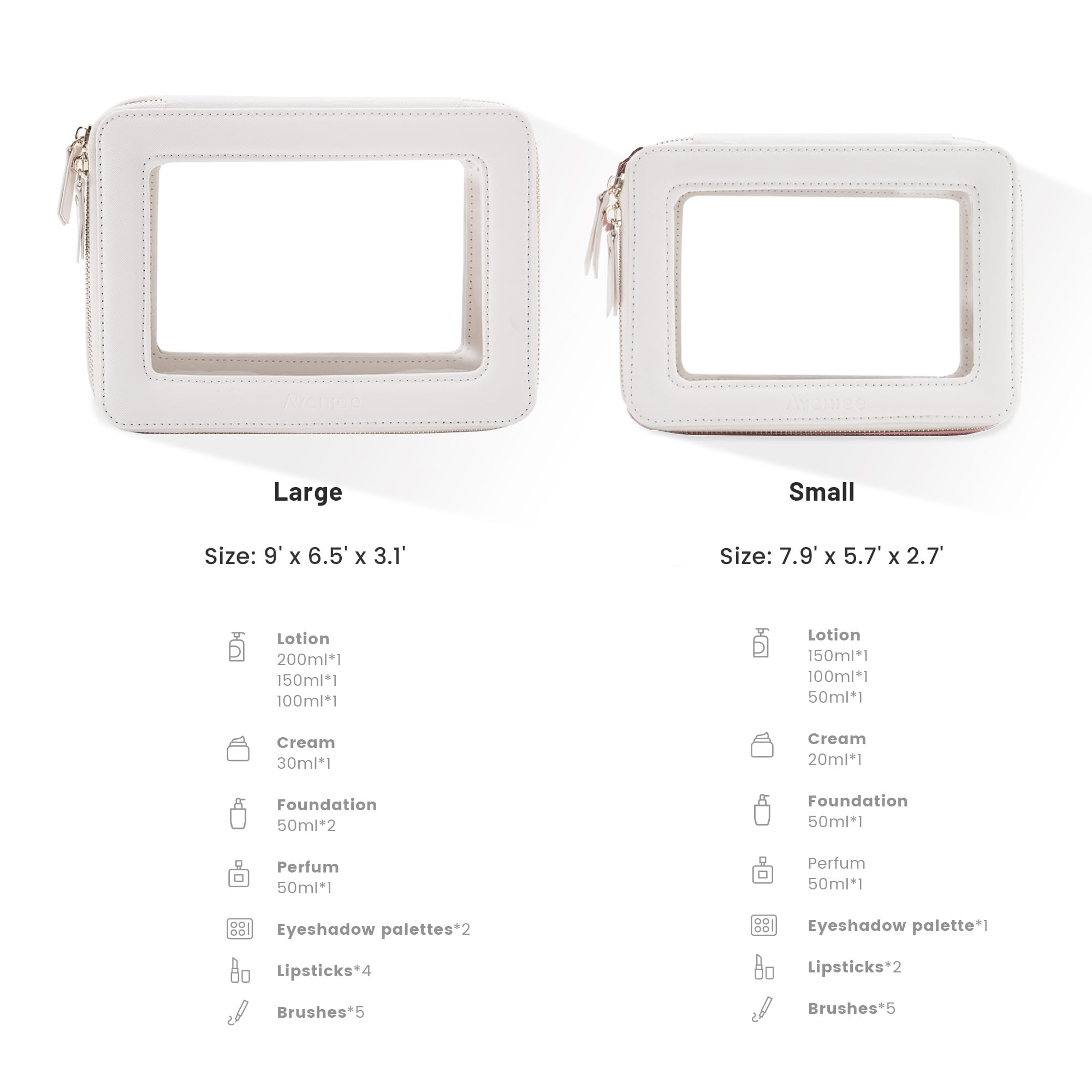Aveniee Clear makeup bag material closeup highlights saffiano PU durability.