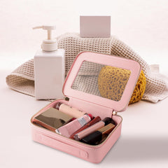 Aveniee clear makeup bag pink open compartments shows easy access for daily routine.