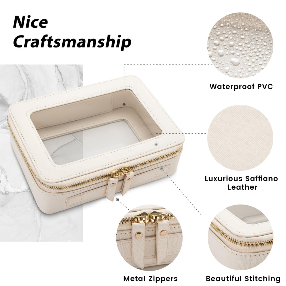 Aveniee Clear Makeup Bag PU leather material conveys durable, premium feel for daily use.