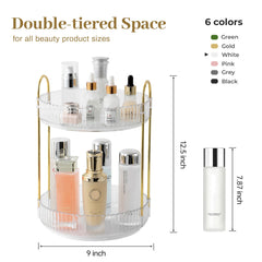 Aveniee dresser perfume organizer’s two-tier design keeps bottles stable and spills contained.