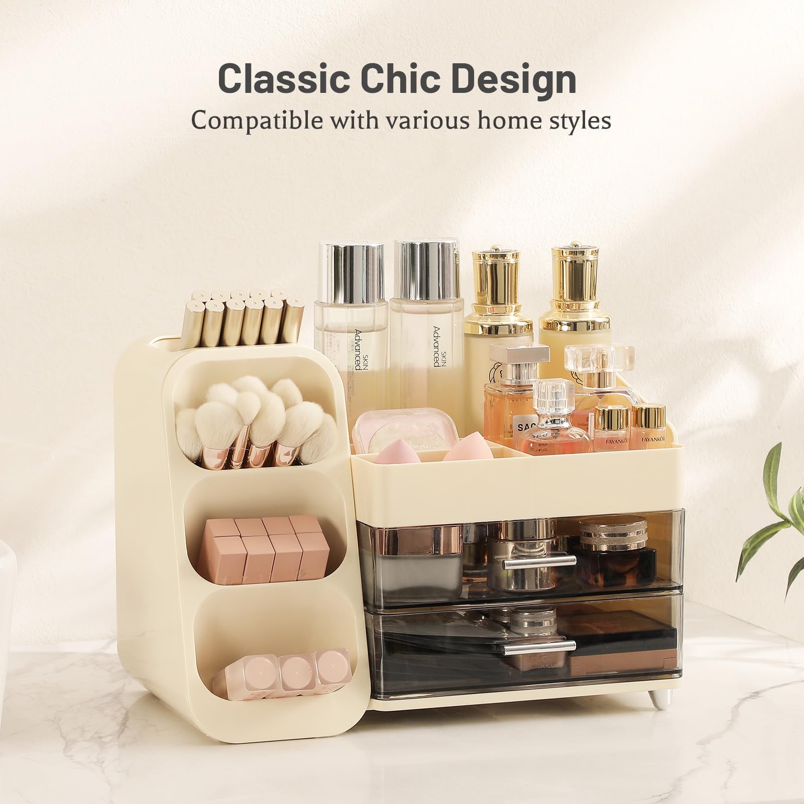 Aveniee makeup organizer brush holders showcase dedicated space for brushes and eyeliners.