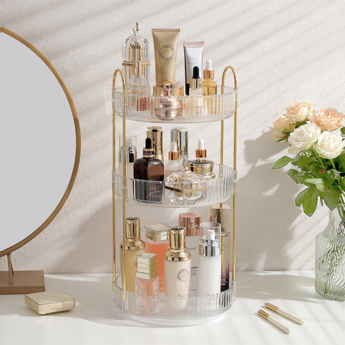 Aveniee rotating makeup organizer with 360 spin for effortless access to cosmetics