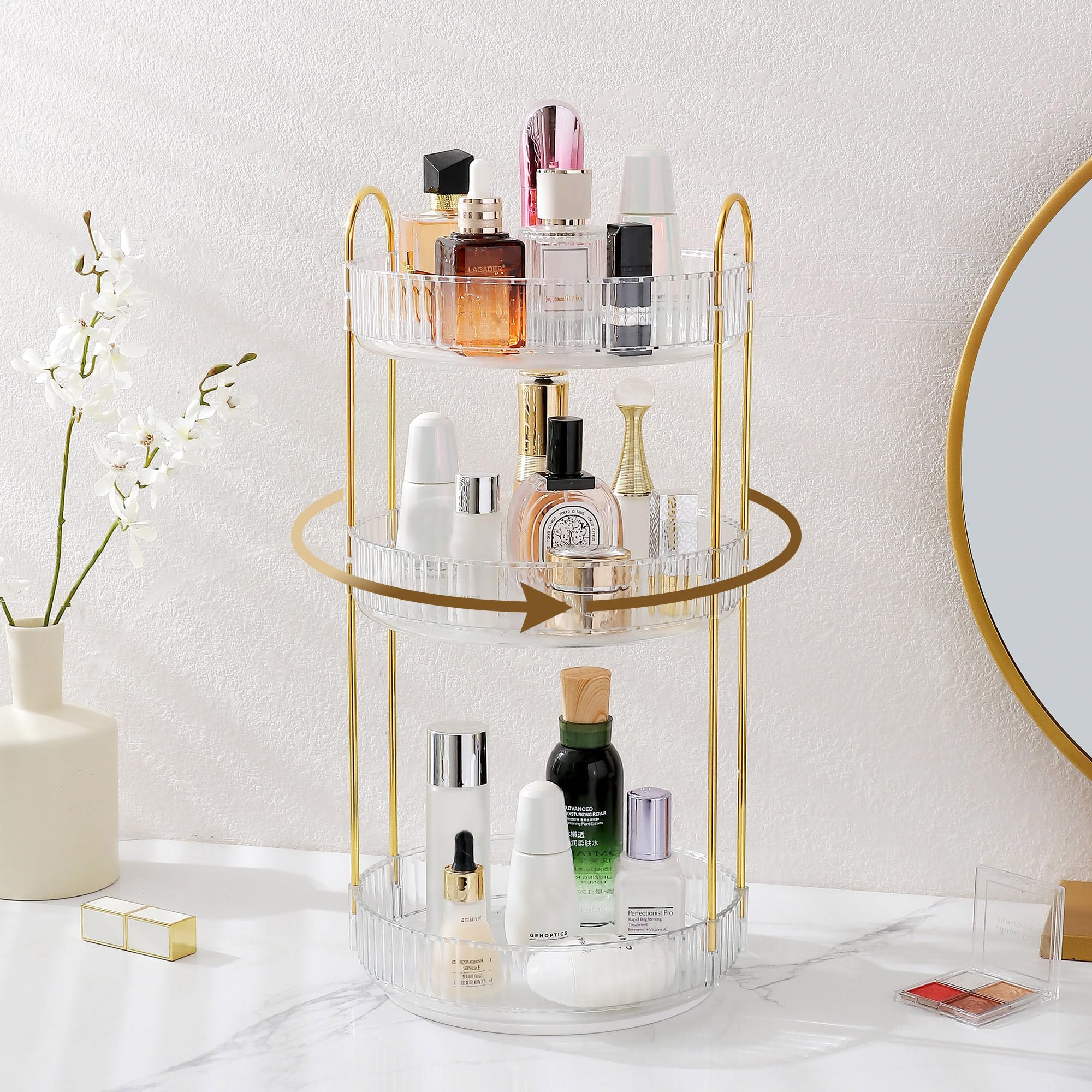 Aveniee 3-tier vanity organizer in white for skincare and makeup storage