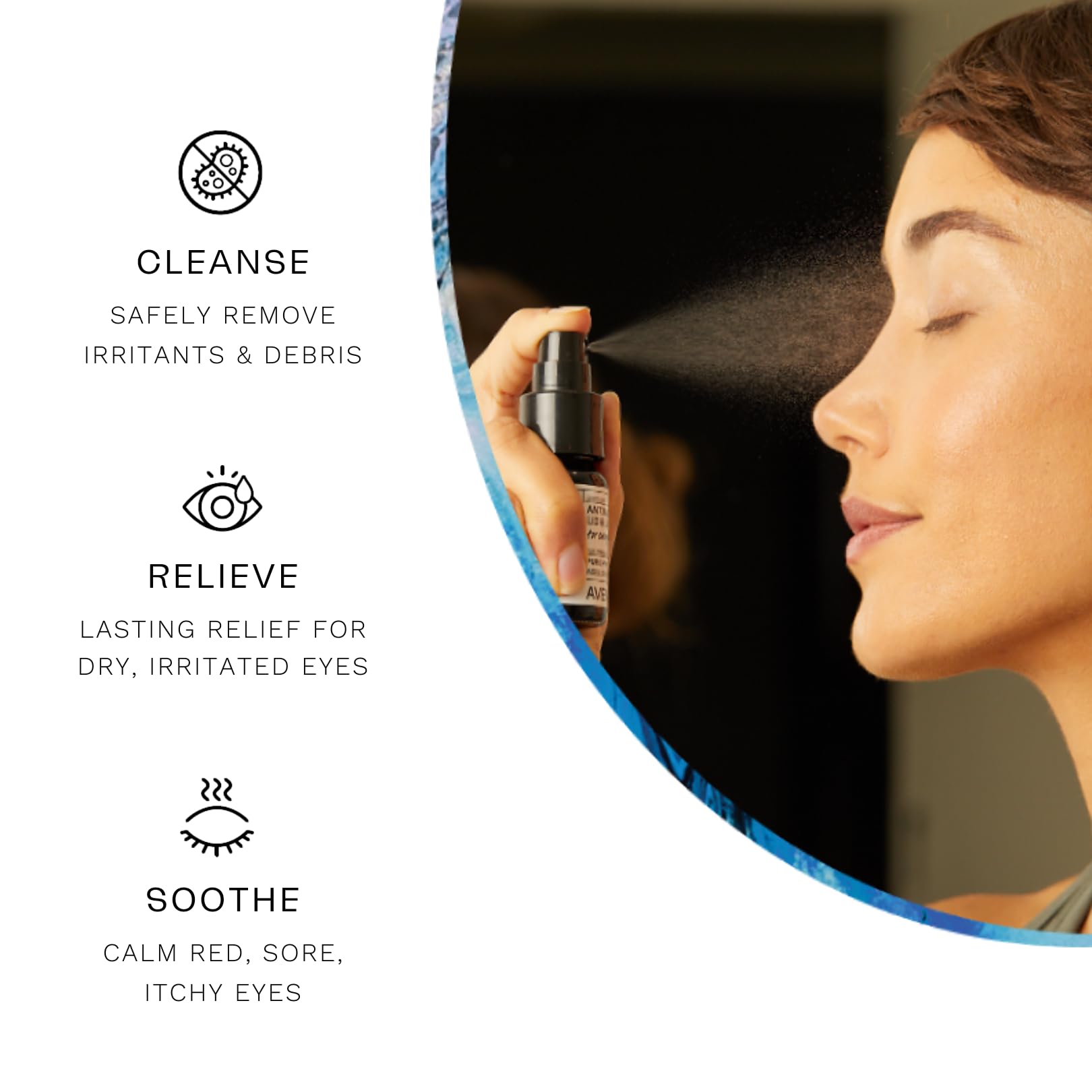 Avenova spray in morning routine for refreshed eyes
