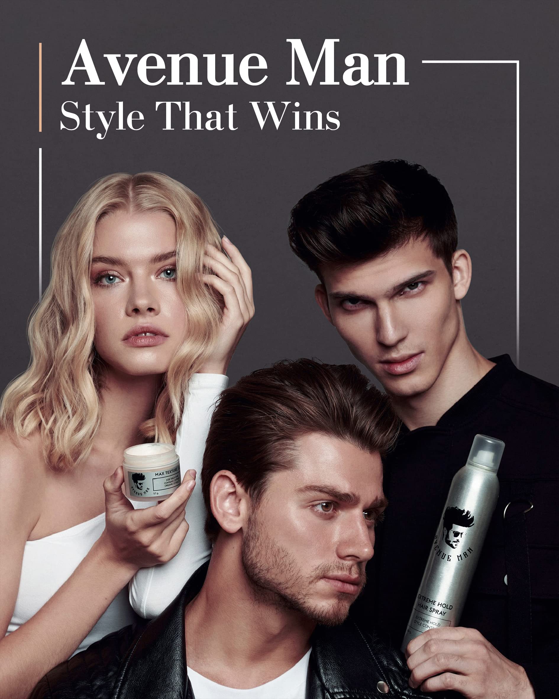 Avenue Man Extreme Hold mist application provides quick-drying control for busy mornings.