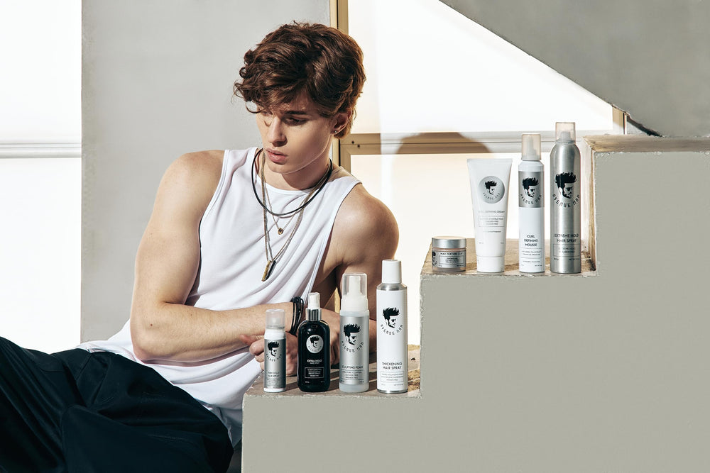 Avenue Man ingredients panel highlights argan oil for hydration.