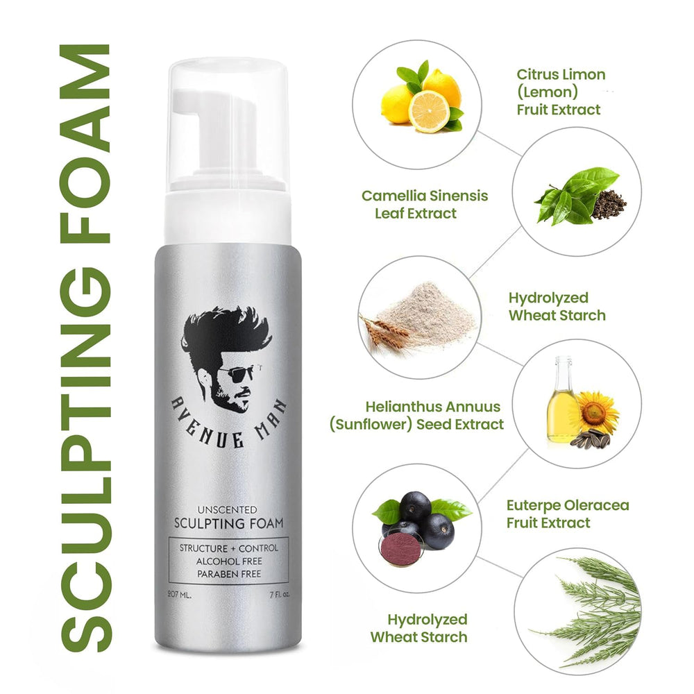 Avenue Man Sculpting Foam shapes a durable, polished hairstyle.