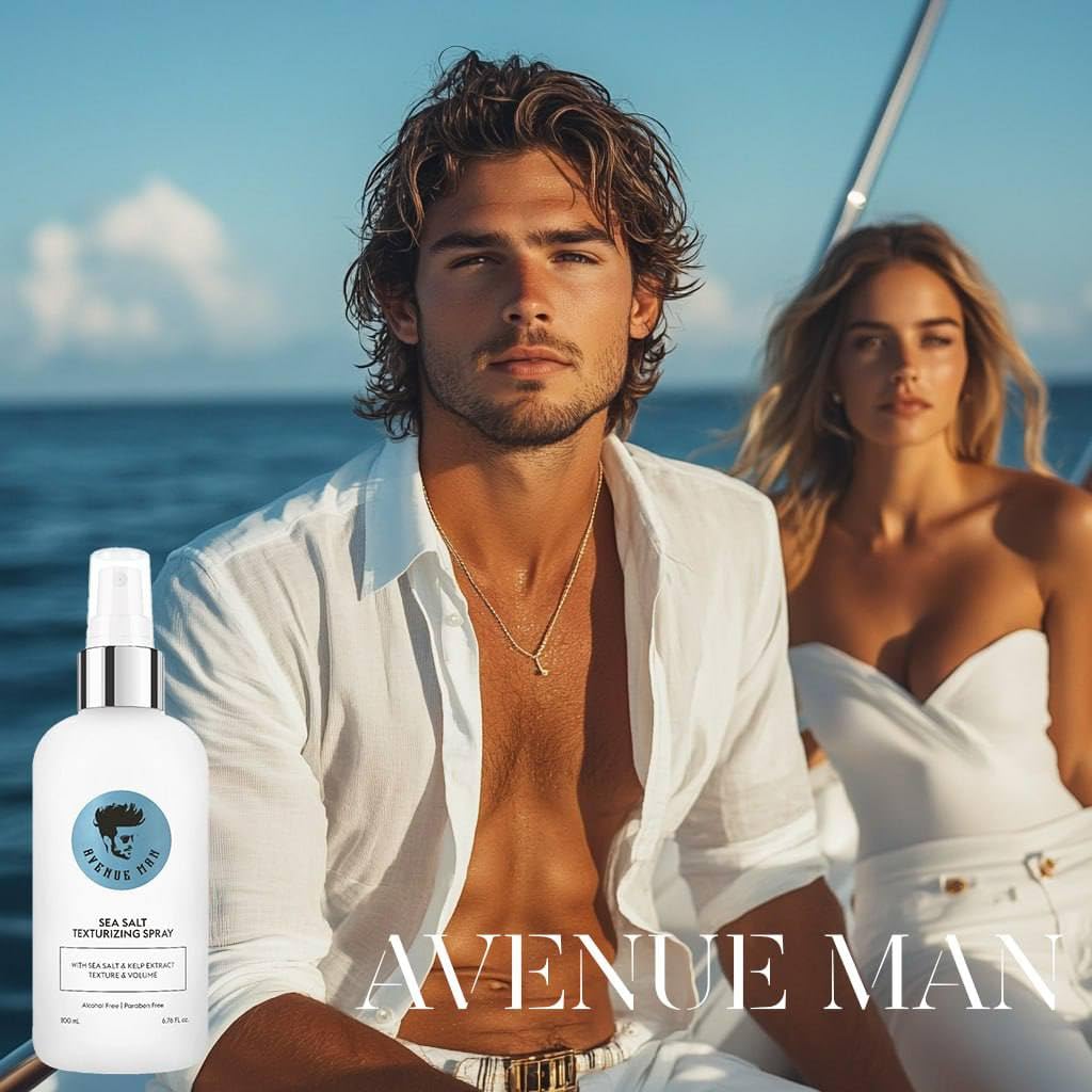 Avenue Man Sea Salt Spray mist application ready for quick beachy texture.