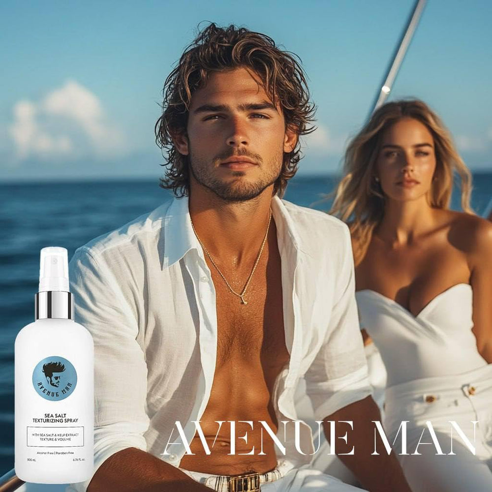 Avenue Man Sea Salt Spray mist application ready for quick beachy texture.