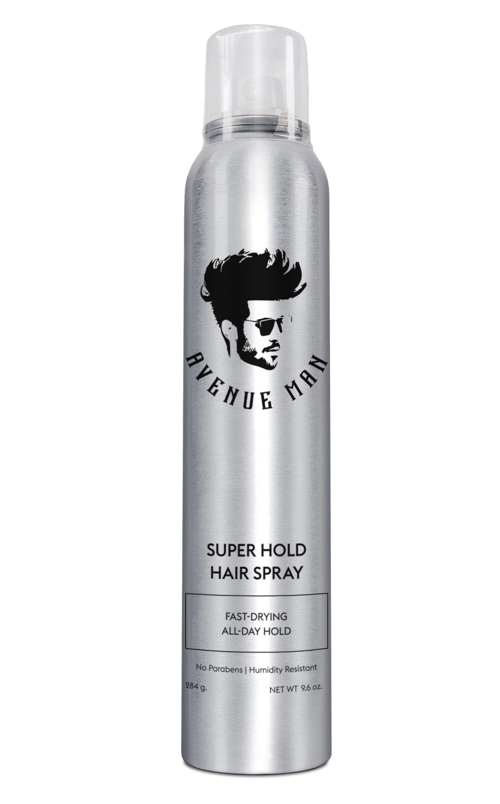 Avenue Man Super Hold hairspray bottle front keeps your style locked with fast-drying precision